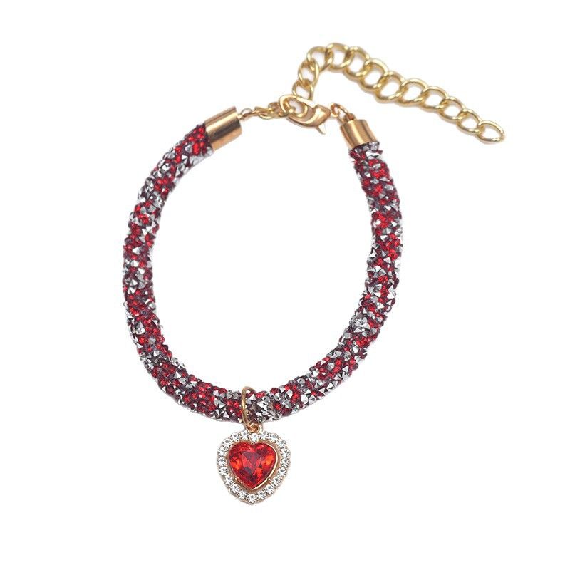 Colar de coração com diamantes para animais de estimação, suprimentos para gatos e cachorros, corrente de strass, coleira multicolorida_voghion.com