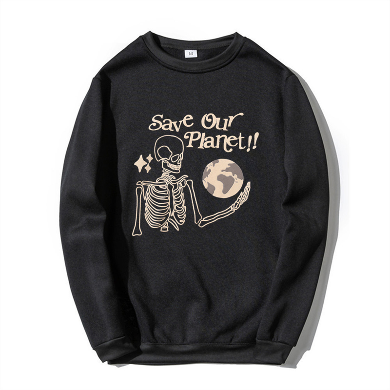 Sweter z okrągłym dekoltem w prążki z napisem „Ratuj naszą planetę” dla mężczyzn i kobiet, pluszowa kurtka dla par_voghion.com