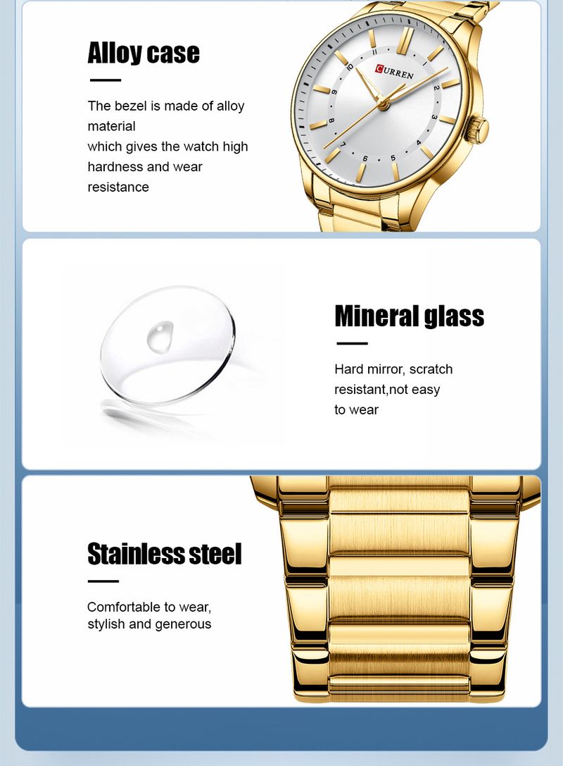 Men's Minimalist Stainless Steel Quartz Watch - Waterproof Round Dial Business Wristwatch With Alloy Strap Large Dial Watch_voghion.com