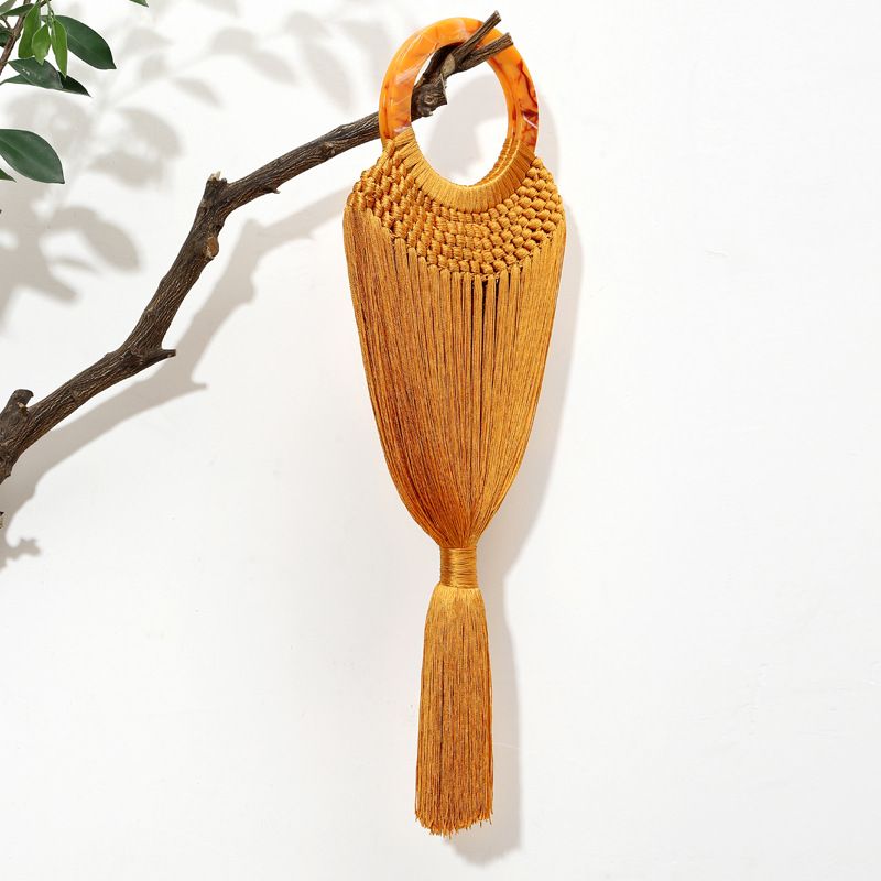 2021 Neue Abend-Nischen-Design-Urlaubs-Stil Handgewebte Acryl-Einfarbige Handheld-Quastentasche_voghion.com