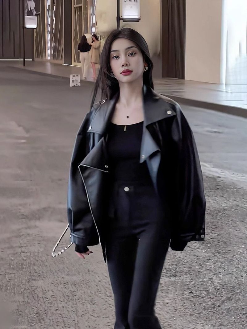 Autumn Winter Street Style Sweet Cool Spicy Leather Loose Oversize Versatile Padded Jacket For Women_voghion.com