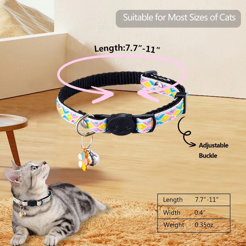 Collare per gatti in tessuto jacquard a quadri colorati con campanellino per animali domestici_voghion.com