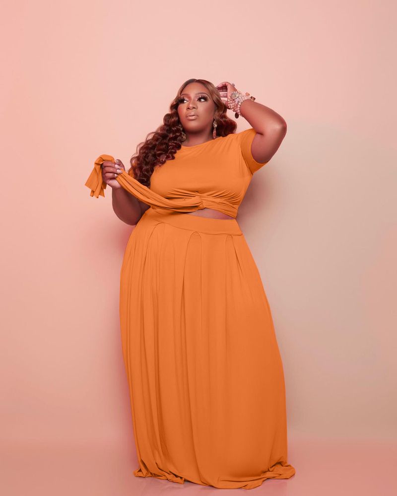 large size women's casual skirt suit two-piece set (including pockets)_voghion.com