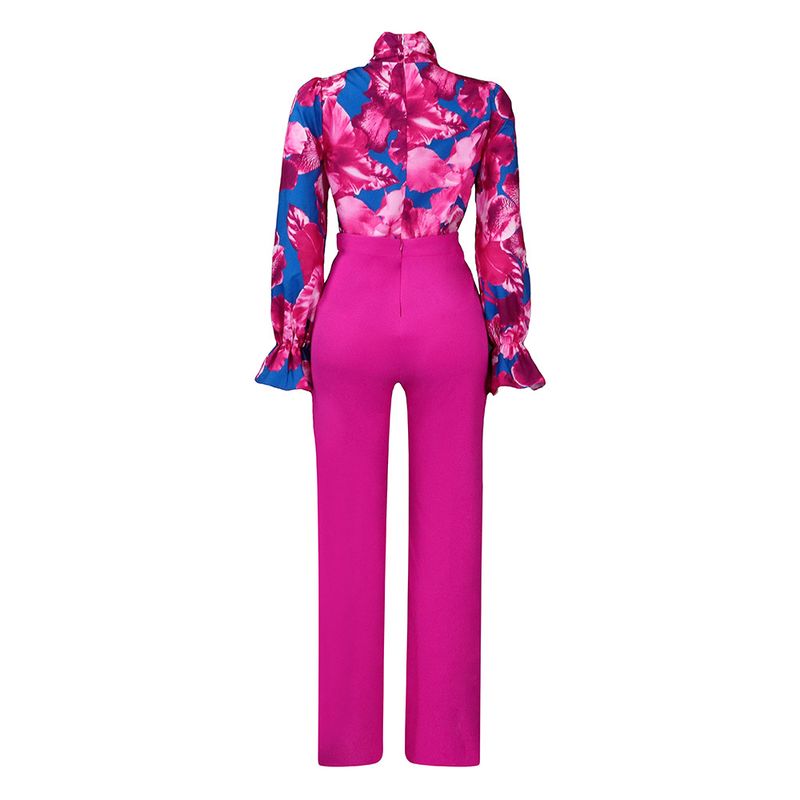 Dameskleding herfst en winter losse grote maten casual bedrukte shirts met lange mouwen wijde pijpen broeken cross border tweedelige set_voghion.com