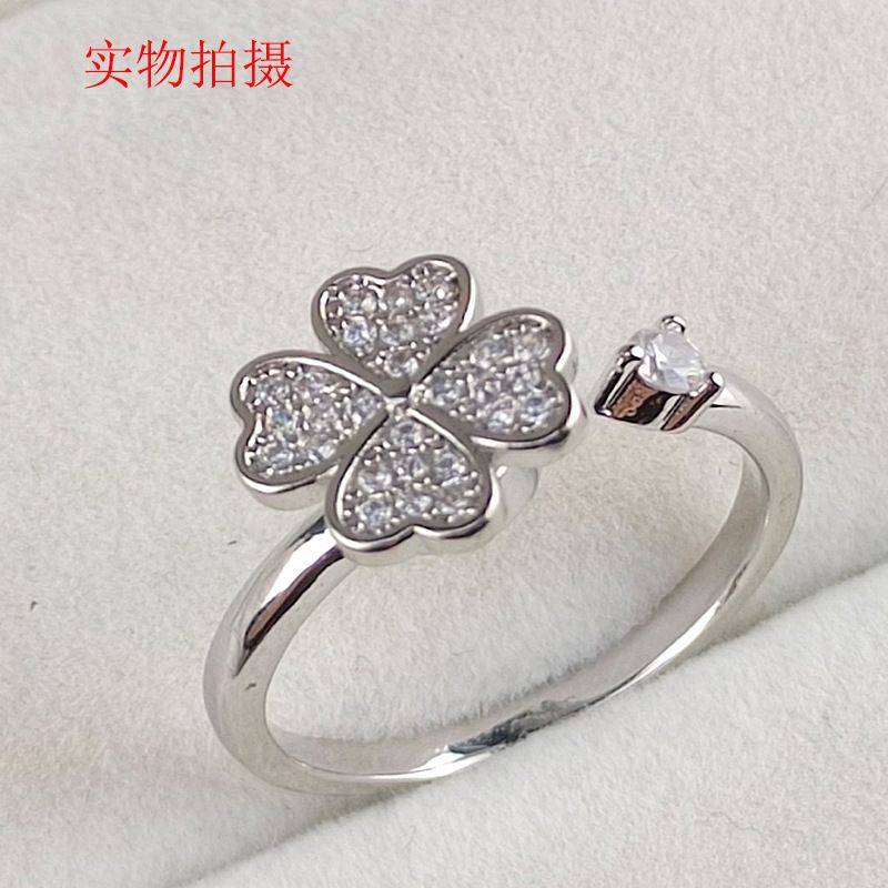 Rotating Engraving Adjustable Anxiety Open Stress Relief Zircon Ring For Women_voghion.com