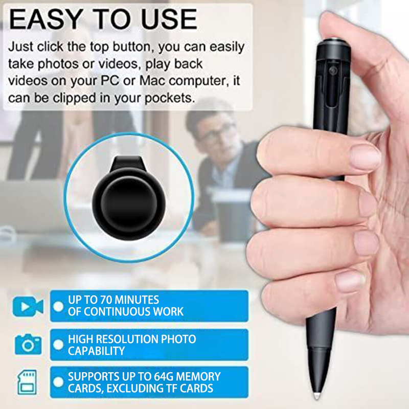 HD 1080P Portable Pocket Pen Camera Take Photo Digital Video Recorder Business Wearable Body Mini Camcorders One Button Click_voghion.com