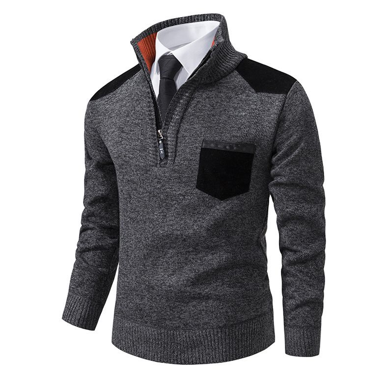Men's Clothing autumn and winter men's stand up collar thickened sweater knitted pullover large size half zip knitted tops men_voghion.com