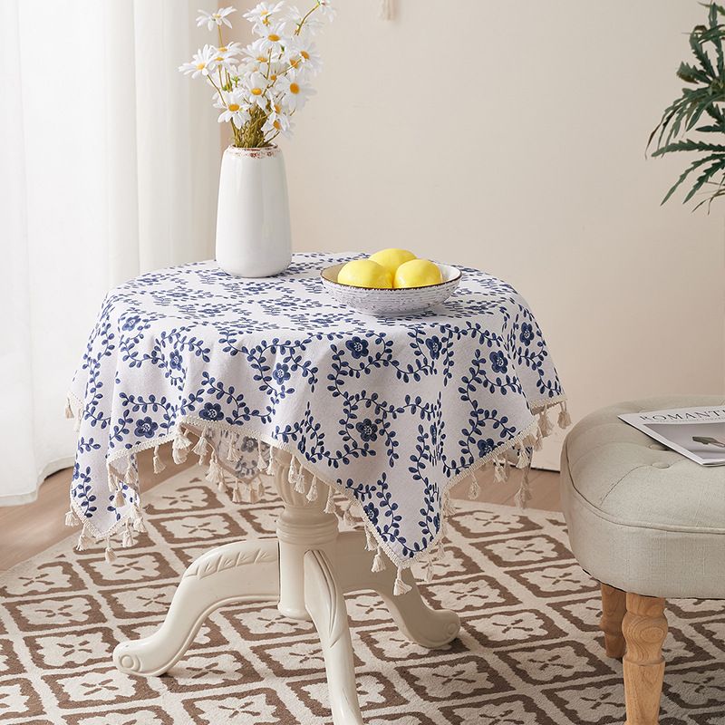 Nappe florale nordique en coton et polyester – Élégante et fonctionnelle pour les tables à manger et les tables basses (résistante à la chaleur, antidérapante, anti-poussière, motif floral beige)_voghion.com