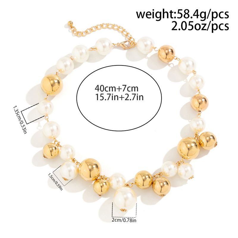 Pearl Choker Necklace Chunky Beaded Statement Collar Women's Short Punk Style Necklace Adjustable Clasp Closure_voghion.com