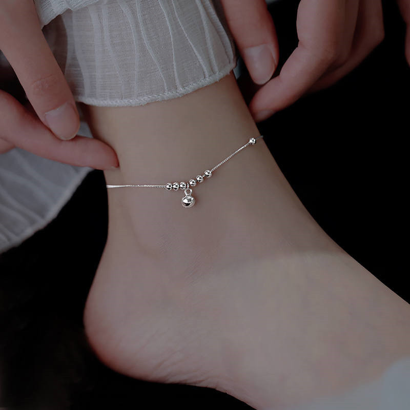 Fangxing Japanese Korean Simple Style S Pure Silver Round Bead Bell Anklet For Women, Niche Design With A High-End Feel,_voghion.com