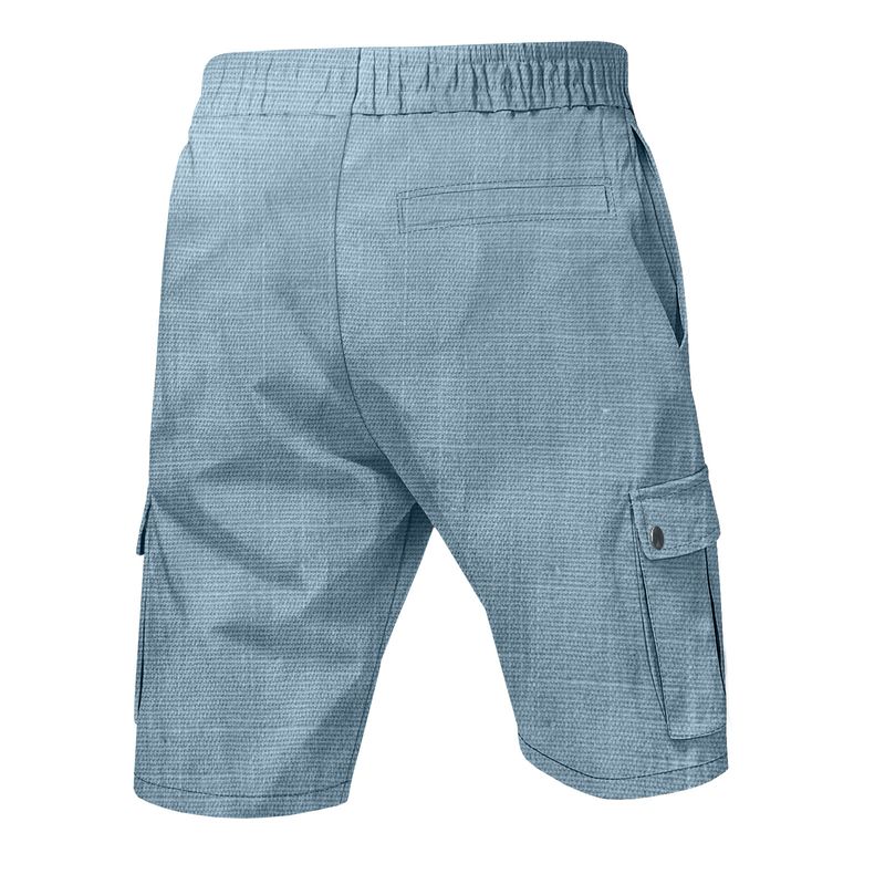 Pantaloncini da uomo in lino, pantaloncini cargo tinta unita con elastico in vita, tasche per viaggi e tempo libero, pantaloncini da spiaggia a gamba larga per l'estate_voghion.com