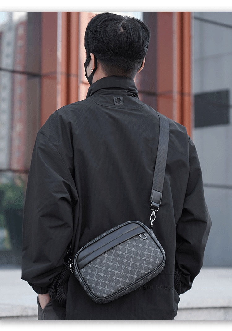 Moda nova versátil commuter crossbody casual horizontal xadrez bolsa de ombro masculina rosto macio minimalista móvel_voghion.com
