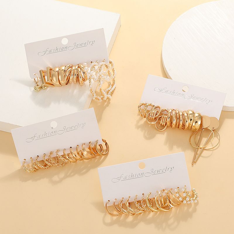 Embedded Pearl Geometry Damörhängen Franska guldörhängen Örhängen Set 6-delat set_voghion.com