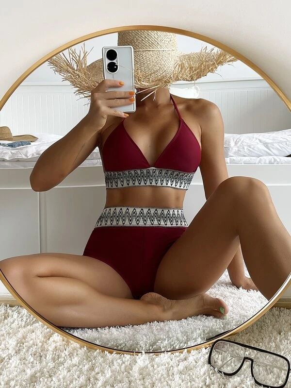 Women's Clothing Women's Swimsuit High Waist Solid Color Boxer Pants Strap Triangle_voghion.com