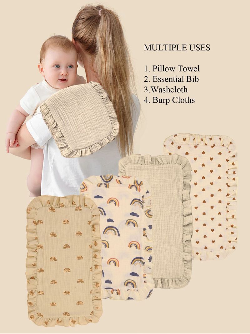 4 stk/sæt blød muslin bomuldsgase skulderklud baby bøvsende pude flæse nyfødt baby bøvsende klude_voghion.com
