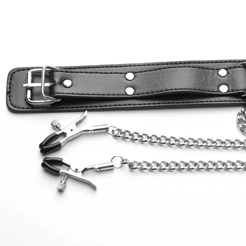 2023 heiße nxy Sexspielzeuge Männer BDSM Bondage Lederhalsband mit Nippelklemmen Verstellbares Spiel für Erwachsene Fesseln Sklavenhalsbänder Sex_voghion.com