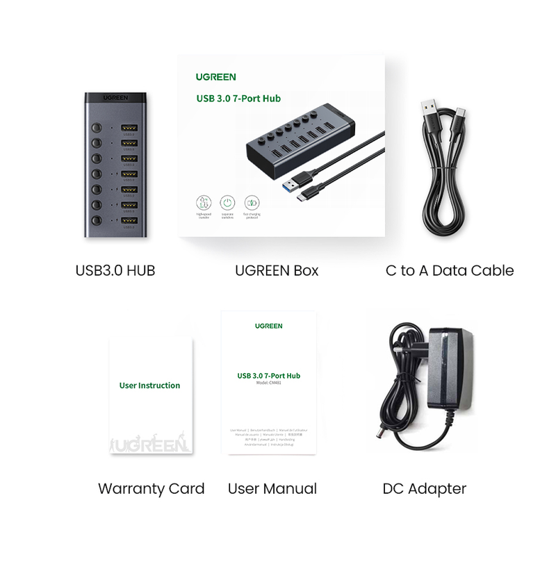 UGREEN USB C Hub 5Gbps 7 Ports USB3.0 Splitter With Individual OFF/ON Switch LED Indicator For PC Laptop MacBook Pro/Air_voghion.com