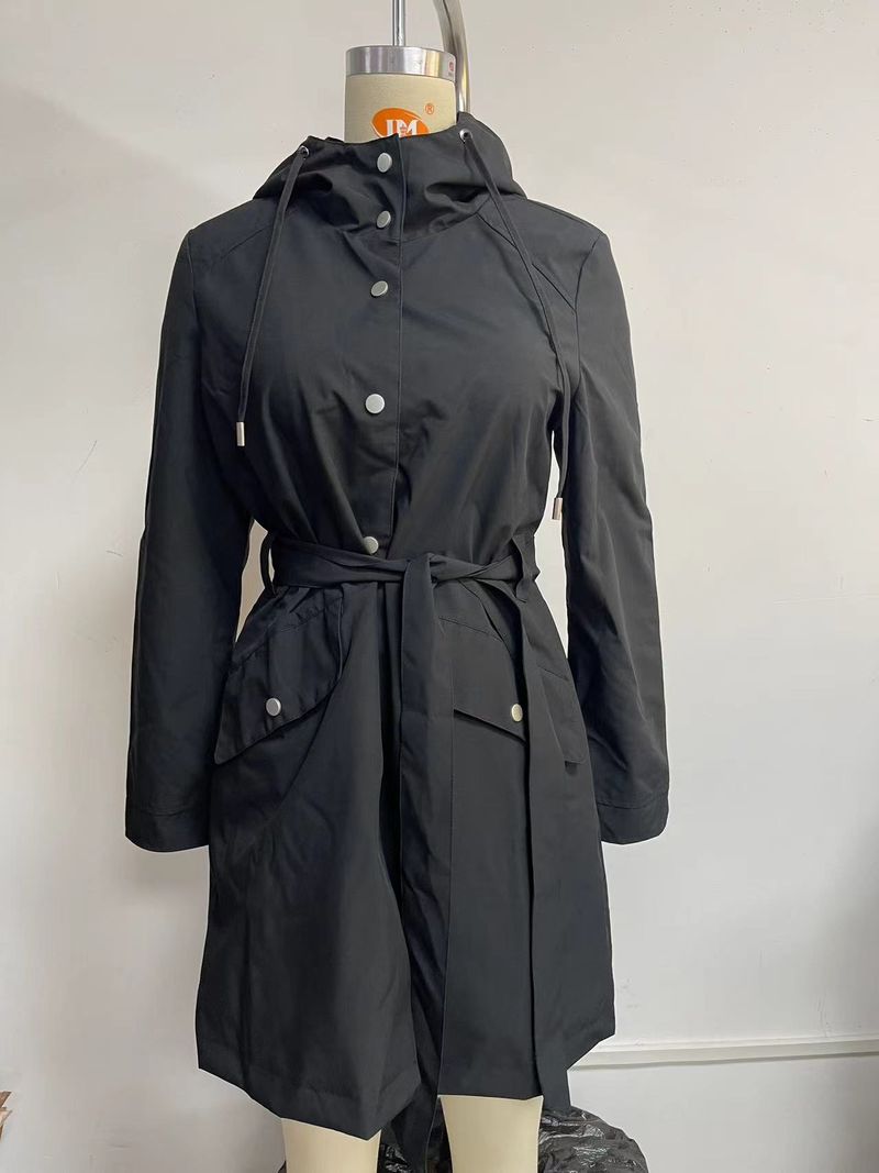 Trench-coat léger à capuche et ceinture pour femme, coupe-vent ample et décontracté (noir, rose, gris clair, beige, bleu marine)_voghion.com