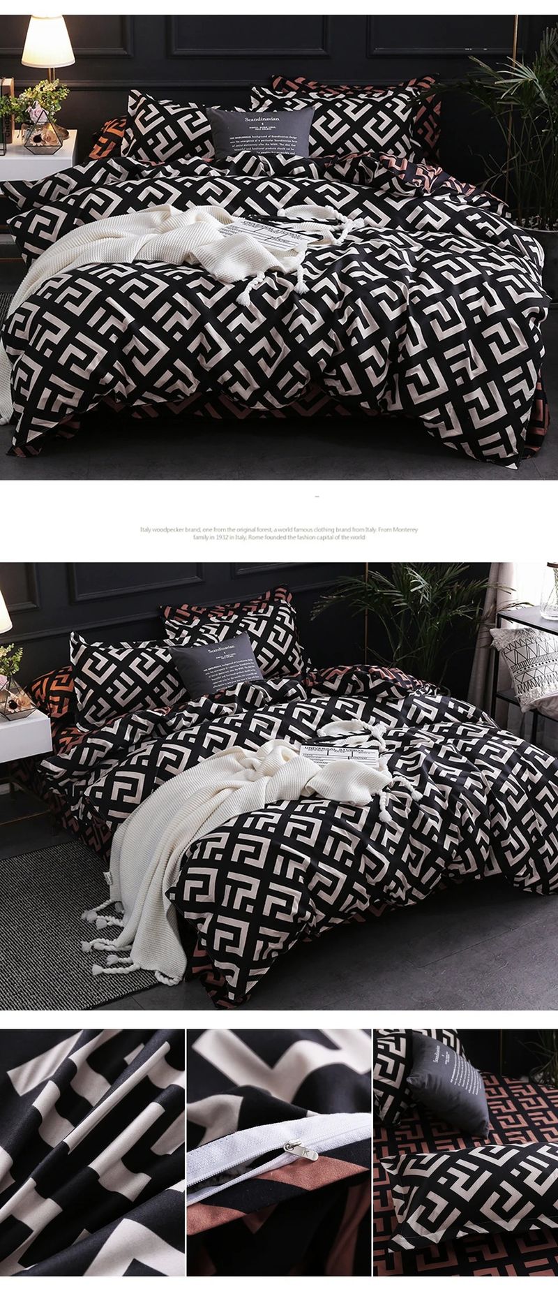 Luxuriöses schwarzes Bettwäsche-Set mit Kissenbezug, Einzelbett, volle Größe, Bettwäsche, Bettbezug-Set, Queensize-/Kingsize-Doppelbett, Einzelbett_voghion.com