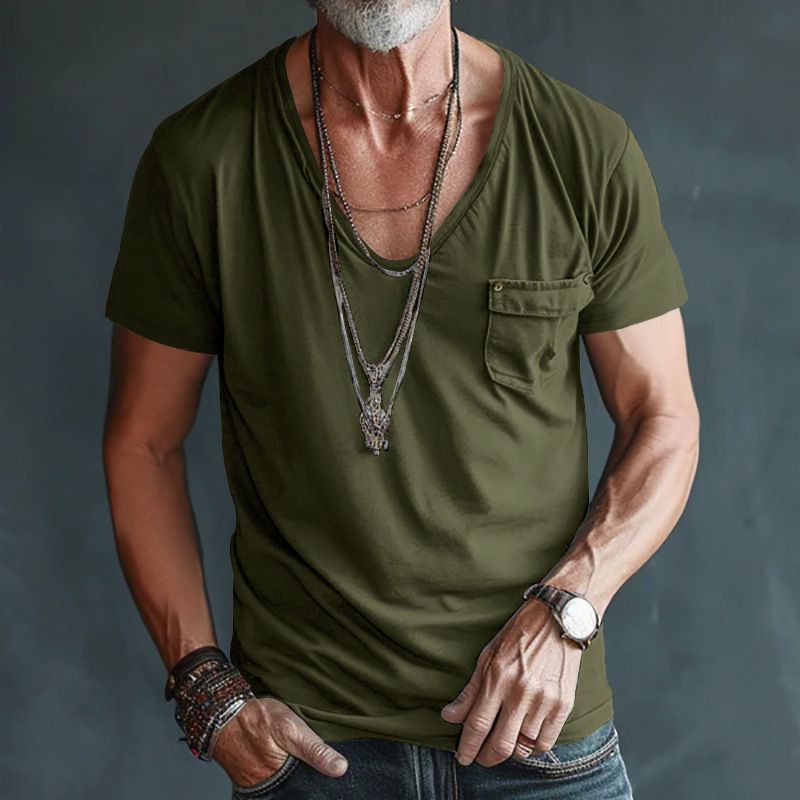 Herren-T-Shirt mit V-Ausschnitt und Tasche – Leichtes Polyester-Mischgewebe mit knitterfreier Oberfläche (S-XXXL) – Lässiges T-Shirt mit schmaler Passform für Komfort im Alltag_voghion.com