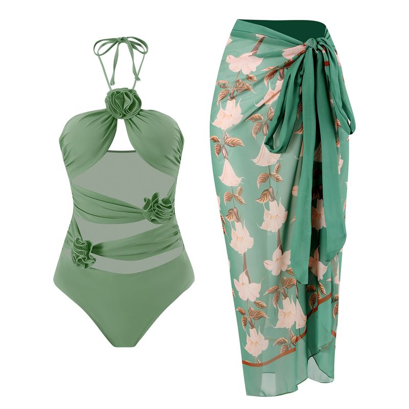 Beach vacation gauze skirt sunscreen multi-color one-piece suit_voghion.com
