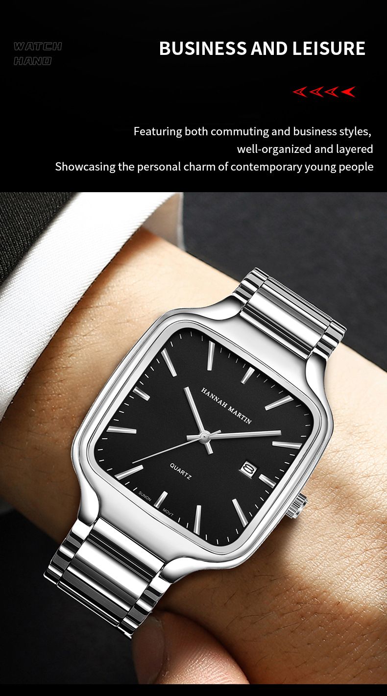 Hannah Martin New Men's Watch Square Waterproof Luminous Calendar Quartz Watch Fashionable And Casual_voghion.com