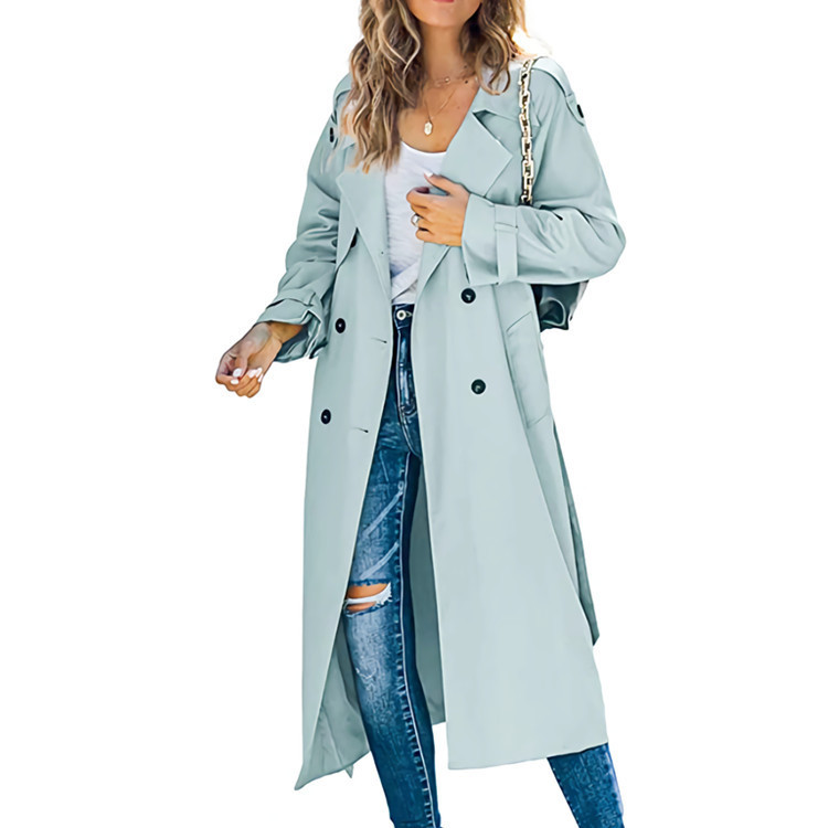 Cappotto lungo da donna con doppio petto, giacca a vento autunnale e primaverile, classico bavero, manica lunga, antivento, con cintura_voghion.com