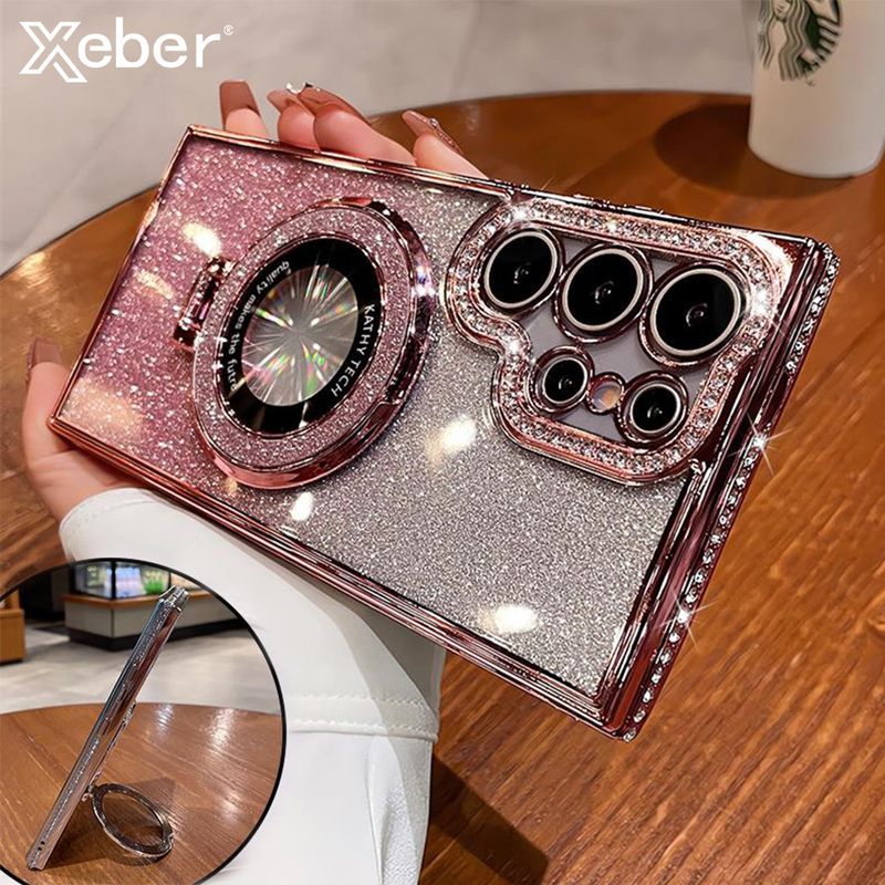 Glitter For Mag Safe Magnetic Ring Stand Case For Samsung Galaxy S25 S24 S23 Ultra S22 Plus A55 A35 A25 A15 Dia Cover_voghion.com
