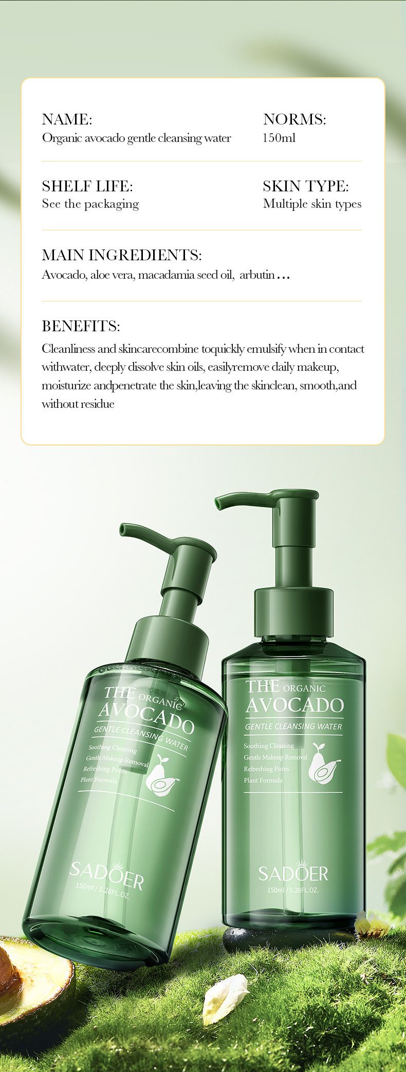 Avocado Rejuvenating 150ml Detergente Viso Detergente Prodotti per la Cura della Pelle_voghion.com