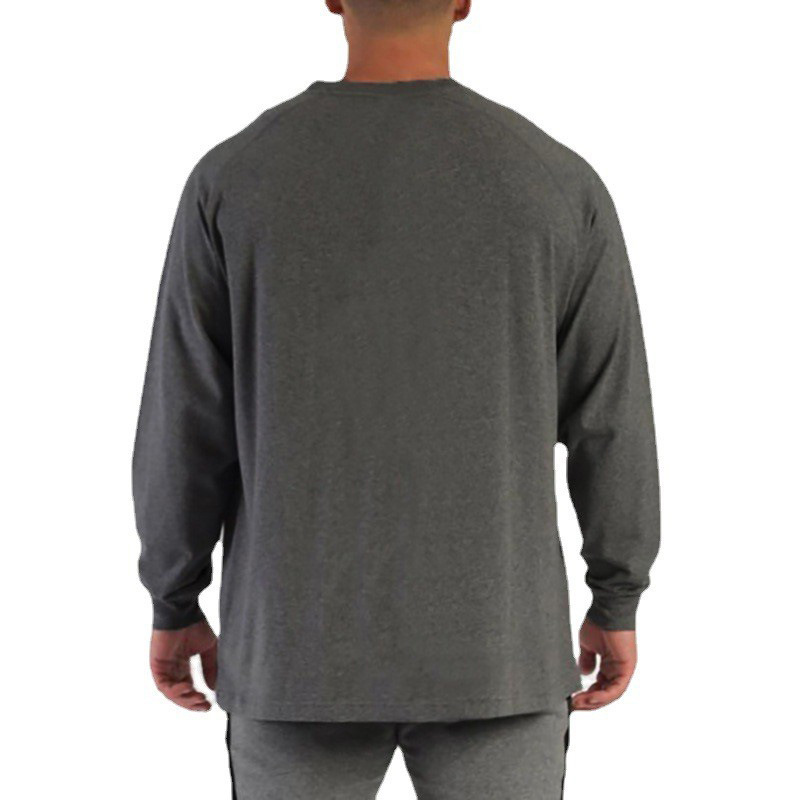 Muskel-Herbst-Herbst-Langarm-Fitness-T-Shirt mit lockerer Passform. Kontrastierendes, dünnes Basisshirt für Herren. Sport-Trainingskleidung_voghion.com