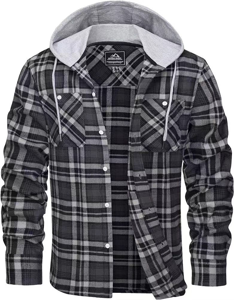 Herrenbekleidung Herbst und Winter Heißes Herren Flanellhemd Baumwolle Langärmliges Kariertes Hemd Lässiges Kapuzenhemd_voghion.com