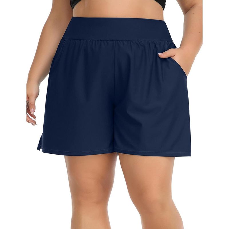 CHARMLEAKS Plus Size Swim Shorts For Women High Waisted Board Shorts Tankini Swimsuit Bottom With Pockets_voghion.com