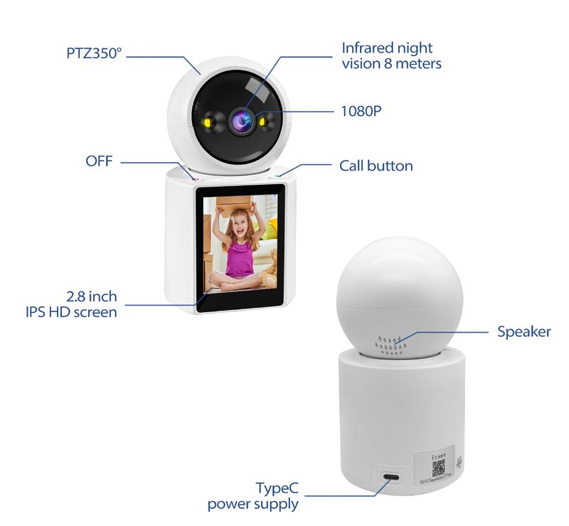 Telecamera di sorveglianza visiva bidirezionale AI da 2,8 pollici con display per chiamate interfono video HD remoto per telefono cellulare domestico_voghion.com
