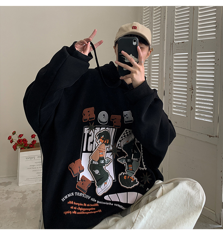 Felpa con cappuccio oversize da uomo autunno/inverno con cappuccio Hiphop e soprabito in pile alla moda_voghion.com