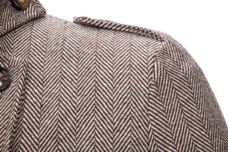 Herrenbekleidung Mantel langer Stil Männer gefälschte zwei Fischgräten-Tweed-Mantel-Trenchcoat_voghion.com