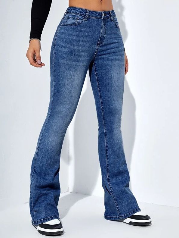 Abbigliamento da donna Jeans dritti a vita alta Pantaloni svasati elastici aderenti aderenti_voghion.com