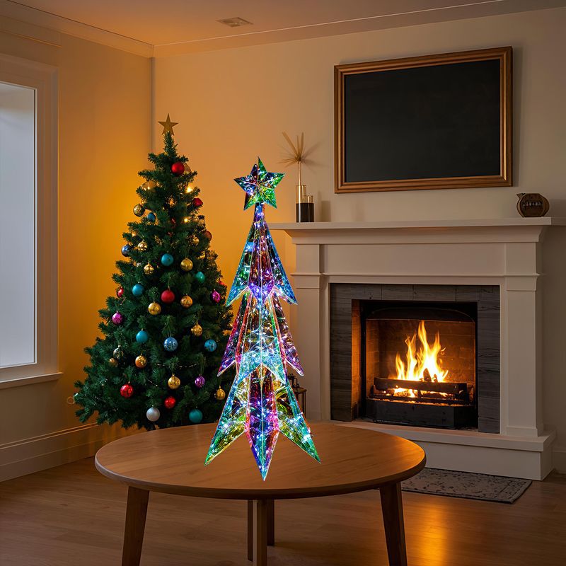 Iridescent Pointed Leaf Christmas Tree Colorful LED Lights Party Decoration Winter Gift_voghion.com