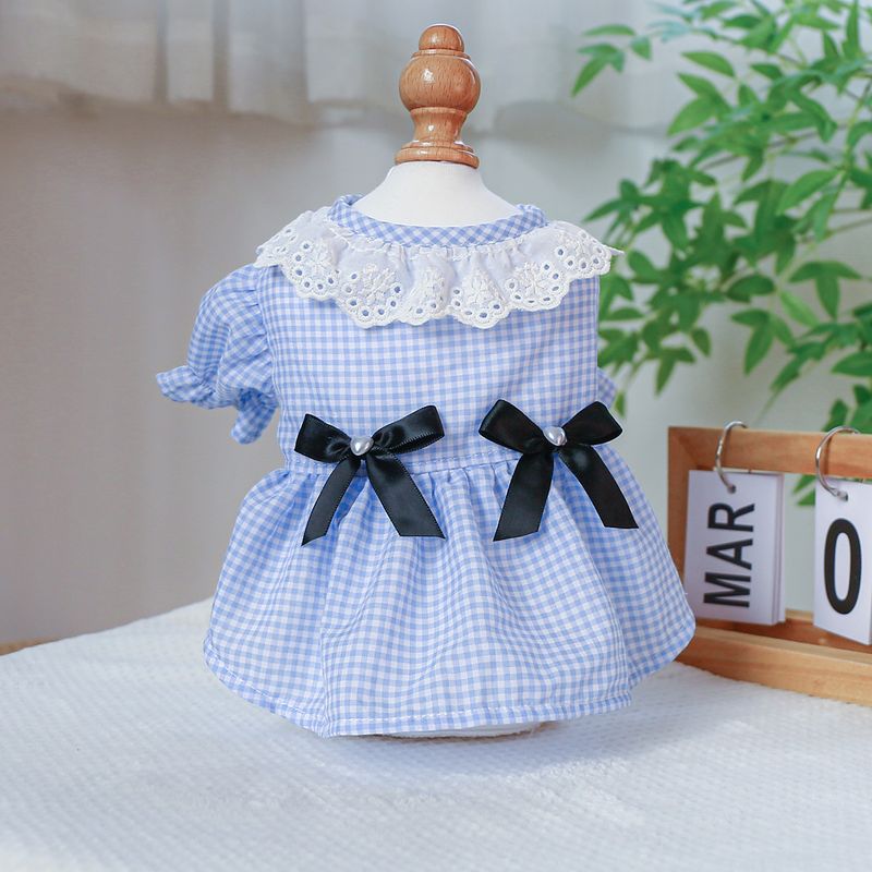 Pet Circle Dog Clothing Cat Clothes Bowknot Lace Collar Edge Black And White Plaid Princess Heart Pearl Dress_voghion.com