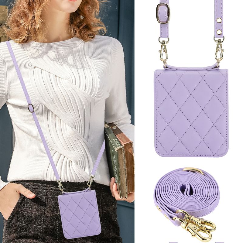 Nuova custodia per cellulare Z Flip6 per donna Custodia protettiva a tracolla Samsung Flip4 Custodia in pelle per cellulare a quadri_voghion.com