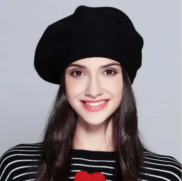 Unisex Women's knitted solid color elastic high-end beret winter warm beanie multi-color_voghion.com