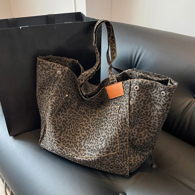Übergroße Umhängetaschen mit Leopardenmuster für Damen, verformbare Einkaufstaschen aus Canvas mit großem Fassungsvermögen, neue Handtaschen für alle Jahreszeiten_voghion.com