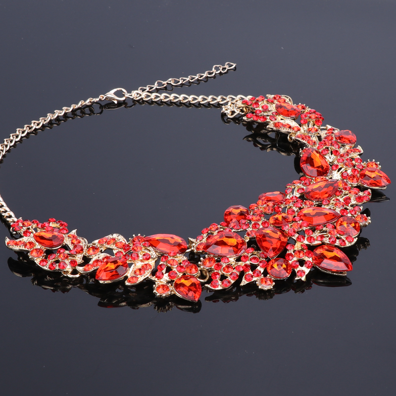 Set di bigiotteria da donna, da sposa, con strass, in cristallo, con collana di fiori e orecchini, per feste_voghion.com