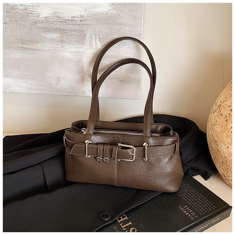 Borsa tote con tracolla lunga cucita e fibbia per cintura sotto le ascelle in stile coreano dal design unico_voghion.com