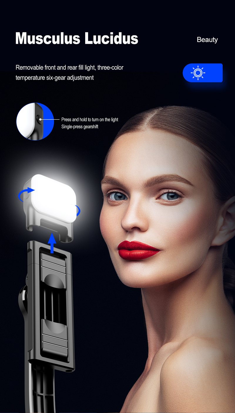 Smartphone Selfie Stick Wireless Bluetooth Telecomando Pieghevole portatile Supporto da tavolo Treppiede Luce di riempimento per iPhone Android_voghion.com