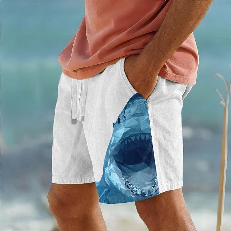 Sommer-Strandshorts für Herren mit Kordelzug und elastischer Taille, 3D-Druck, Tierfisch, bequem und atmungsaktiv_voghion.com