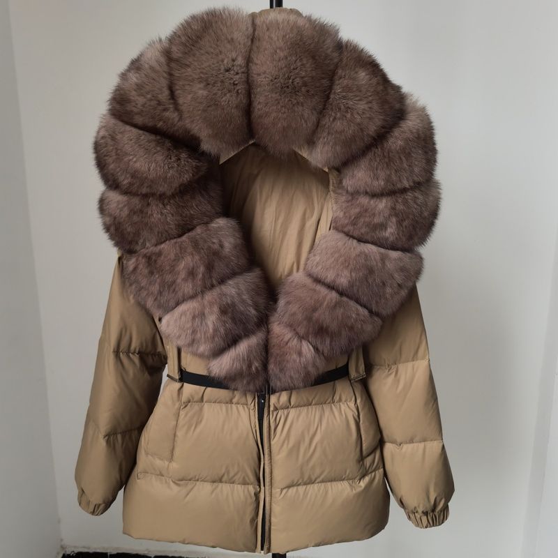 Piumino di alta qualità per donna, stile giapponese e coreano, piumino invernale di alta qualità, lunghezza media, spessore e vita sottile, in pelliccia di volpe_voghion.com