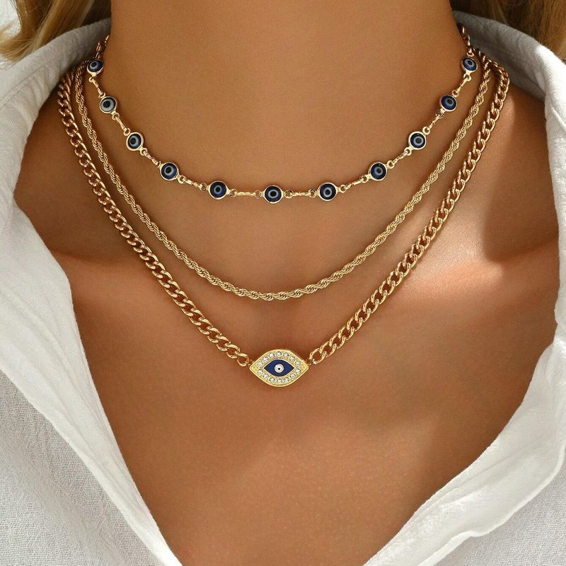 Hot Selling Summer Fashion Unique Design Devil's Eye Necklace Three Piece Set Women's Accessories_voghion.com