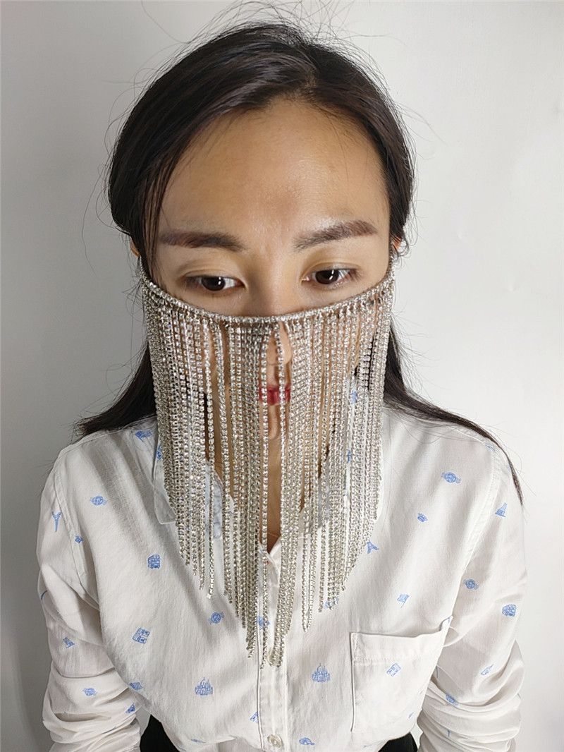 fb2242Mask Intellectual Elegant Graceful Dignified Beautiful Metal Tassel Chain Curtain Face Mask Accessories_voghion.com