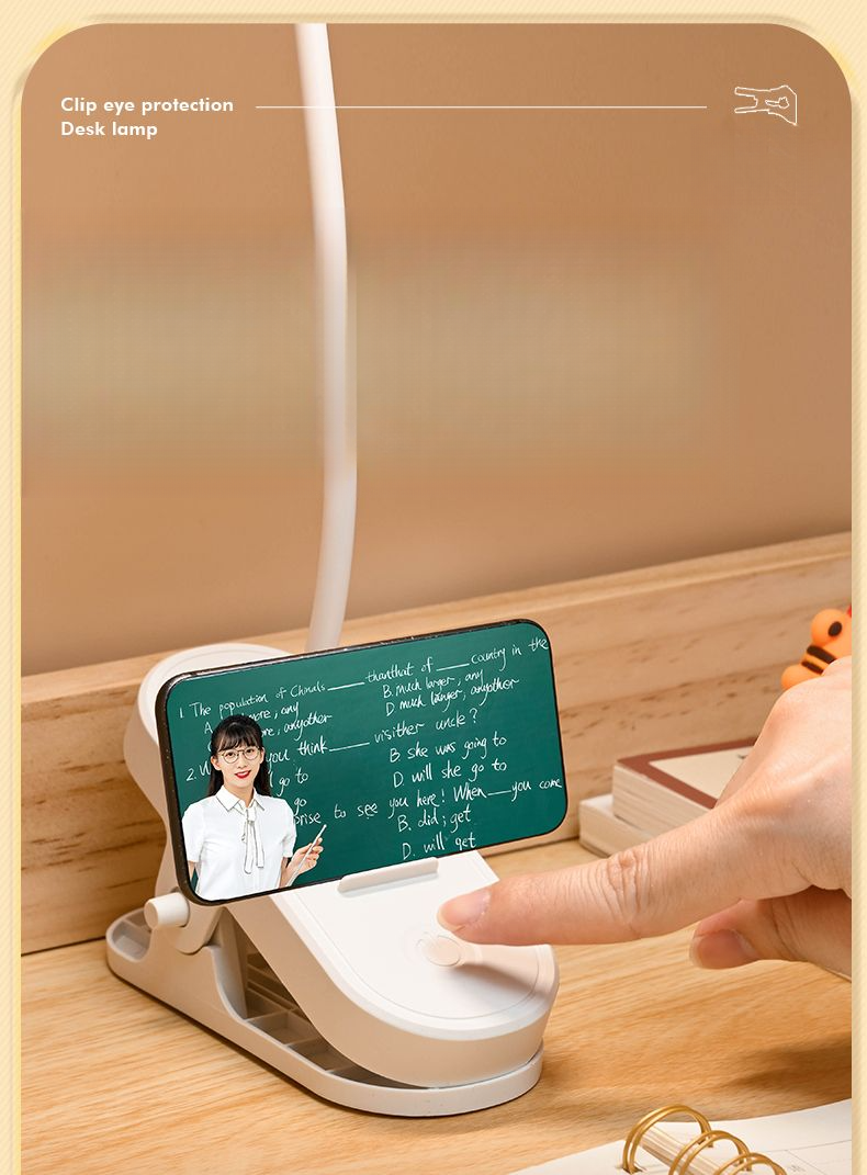 Aufsteckbare LED-Augenschutz-Lernlampe für Kinder, wiederaufladbar und steckbar, geeignet für Lesepulte im Studentenwohnheim_voghion.com