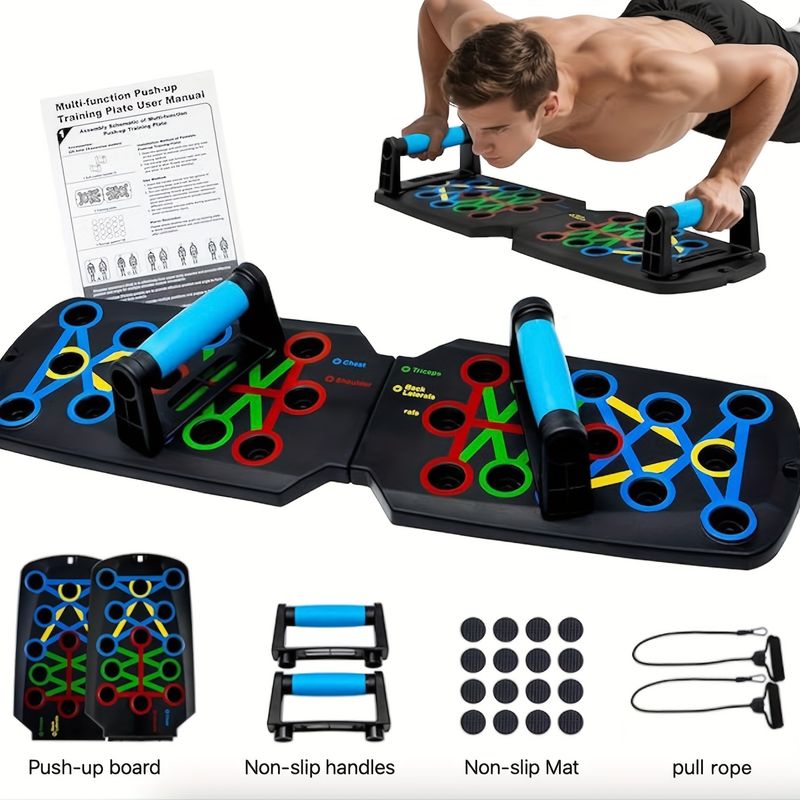 Multifunktionales Liegestütz-Trainingsbrett, Farbschema Check Point Board, abnehmbarer Griff_voghion.com